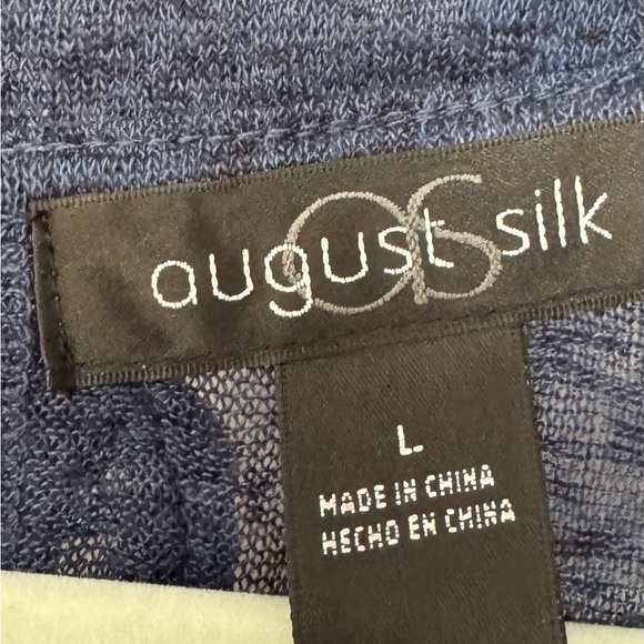 August Silk Denim Blue Open Front  Lace Back Cardigan / Size Large NWT - Picture 11 of 13